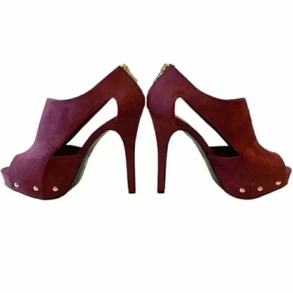 JustFab Faux Suede Peep Toe Platform High Heels Burgundy Bordeaux Size 7.5 - Picture 8 of 16